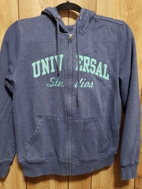 Universal Studios Zip Up Hoodie Small Blue Embroidered Pockets VTG Y2K
